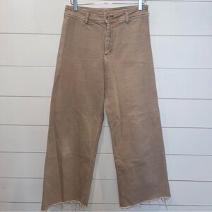 Miou Muse Tan Wide-Leg Frayed Hem Denim Pants Womens Size Large
